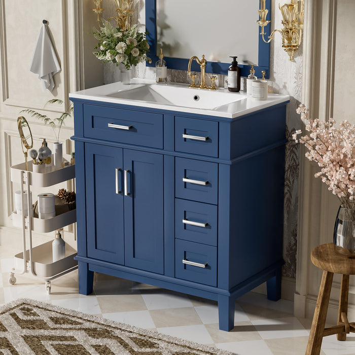 Savannah 30 Inch Bathroom Vanity with Ceramic Sink and Spacious Storage Cabinet, Navy Blue