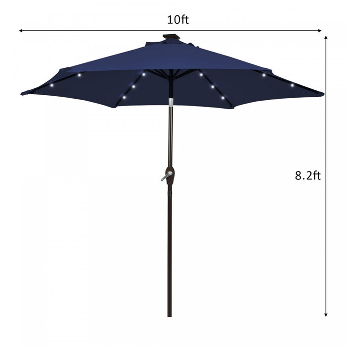 Costway 10' Solar LED Lighted Patio Market Umbrella Shade Tilt Adjustment Crank Navy