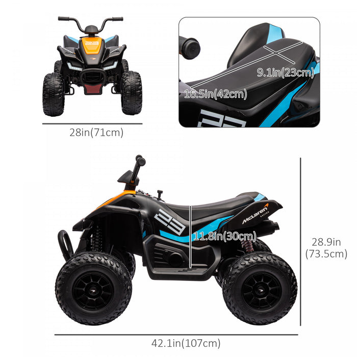 Aosom Mclaren Mcl 35 Liveries Licensed 12v Kids Atv Quad, 4 Wheeler Battery Powered Ride-On Electric Vehicle With Slow Start, Music Mp3, Headlights, Suspension Wheel, Boys And Girls, Black