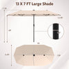 Costway 13 FT Large Patio Umbrella with LED Solar Lights Crank Handle 12 Heavy-Duty Ribs Beige
