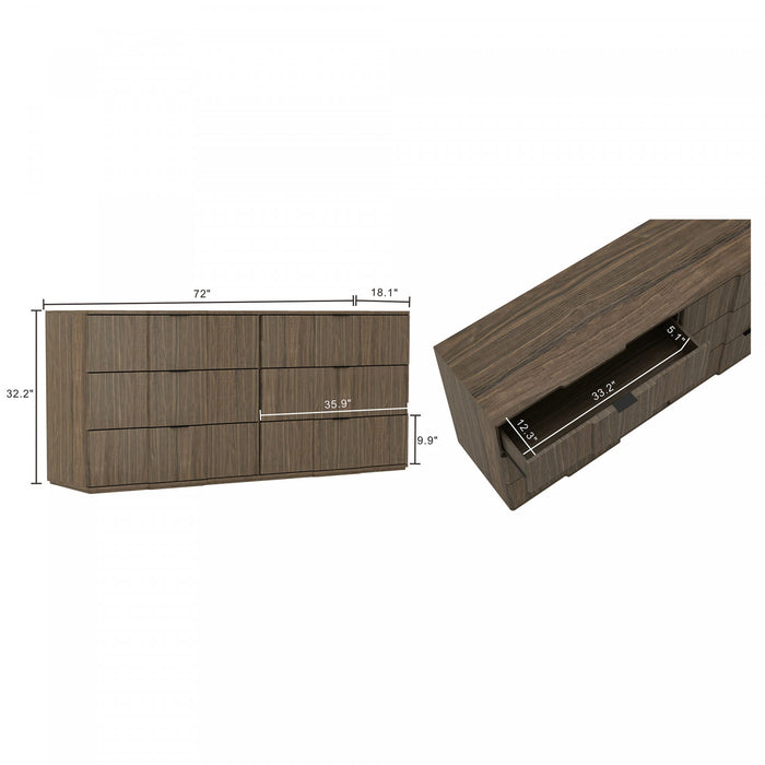 Clive Mid-Century Modern 72\" Dresser in Walnut (6-Drawer)