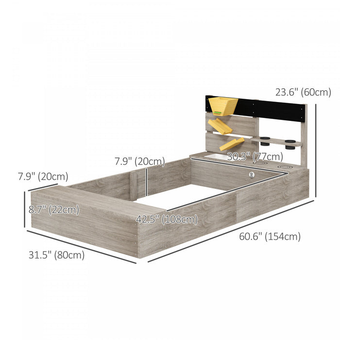 Kids Sandbox With Liner, Outdoor Wooden Sandpit Children Play Station With Kitchen Design, Sink, Planting Boxes For Garden, Backyard, 3-7 Years Olds, 61\" X 31.5\" X 24\"