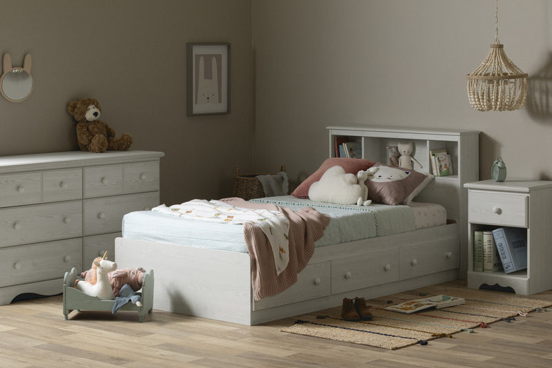 Summer Breeze Twin Mates Bed with 3 Drawers - White Pine