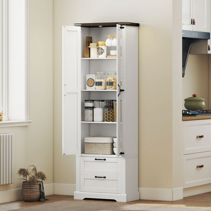HOMCOM 71\" Kitchen Pantry Cabinet, Farmhouse Kitchen Storage Cabinet, White