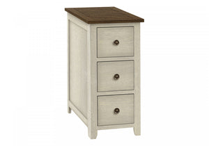 Accent Side End Table Nightstand Narrow Bedroom Storage Drawer Brown Antique White Veneer