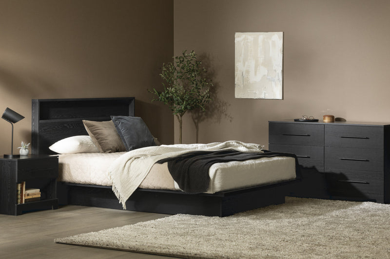 Primo Platform Bed And Headboard Set Black Oak - South Shore