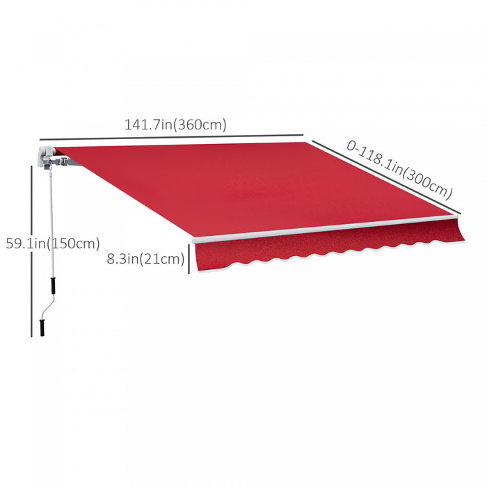 Outsunny Retractable Awning Manual Sun Shade Shelter Wine Red