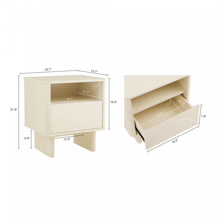 Ella Modern 20\" Nightstand in Cream (1-Drawer) - Set of 2