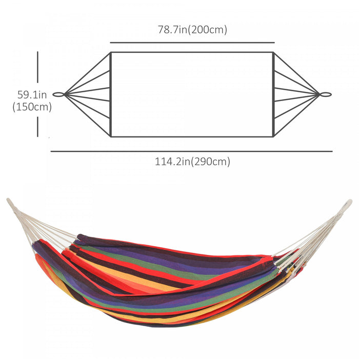 Outsunny 114\" Outdoor Hammock, Extra Large Brazilian Style Hammock Cotton, Portable Hanging Camping Bed For Patio Backyard Lounging W/ Carrying Bag, Rainbow Stripe, Multi-colour