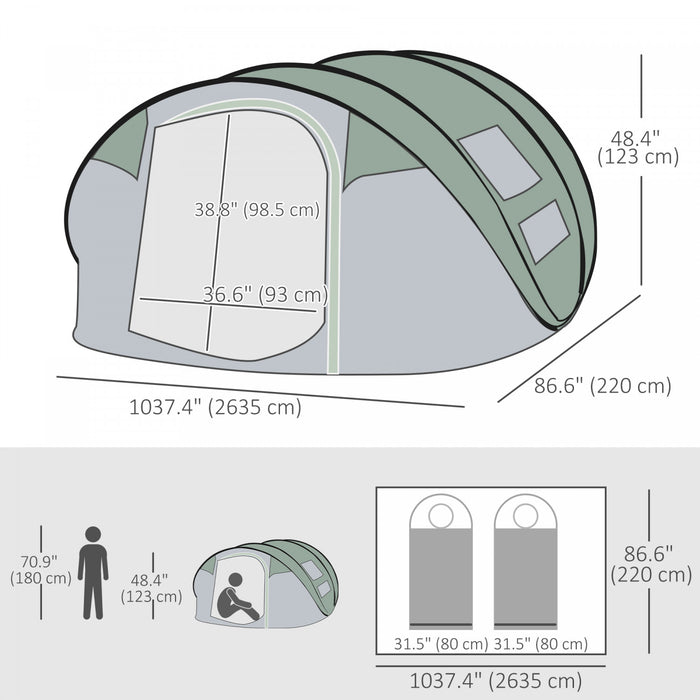 Outsunny 5 Person Camping Tent Automatic Pop Up Tent With Carry Bag Doors