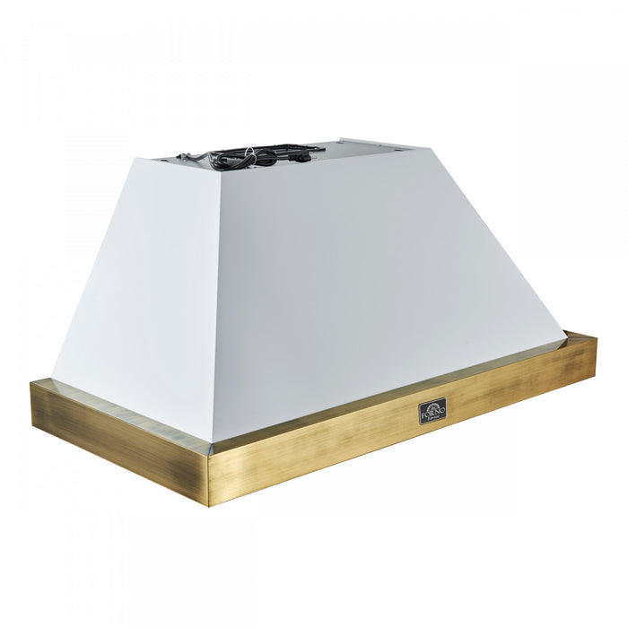 Forno Vittorio 48-Inch Wall Mount Range Hood, White with Antique Brass Trim-FRHWM5078-48BLK