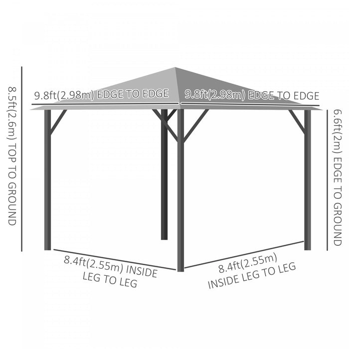 Outsunny 10' X 10' Patio Gazebo Outdoor Aluminum Frame Canopy Shelter With Curtains, Vented Roof For Garden, Lawn, Backyard And Deck, Grey