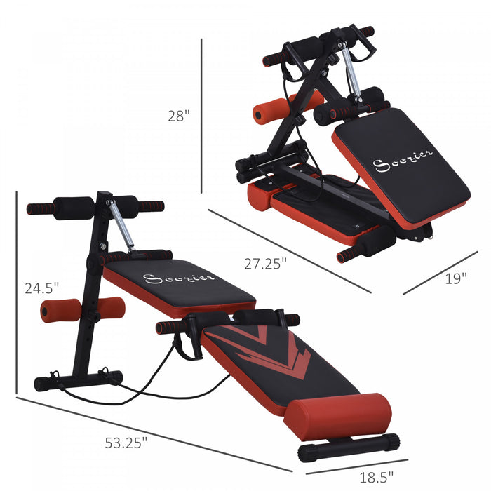 Soozier Sit Up Bench, Multifunctional Utility Fitness Equipment, Foldable Abdominal Training Workout With Elastic Rope, For Home Gym