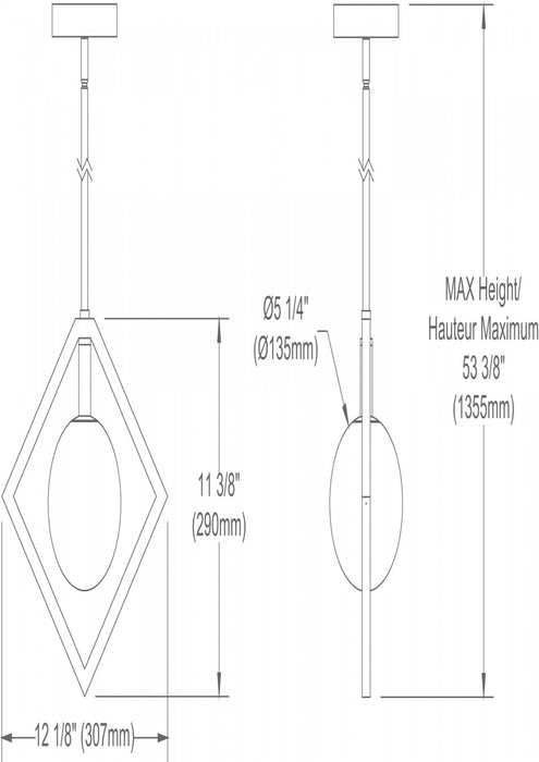 Dainolite Glasgow 1 Light Pendant Matte Black/Vintage Bronze Finish Champagne Glass Lamp