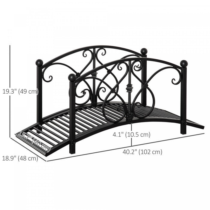 Outsunny Garden Bridge 3.3', Floral Pond Bridge With Safety Railings Black