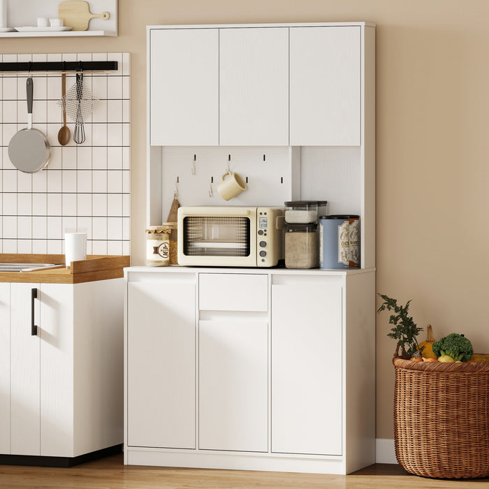 HOMCOM 71\" Pantry Cabinet, Storage Cabinet with Charging Station, White