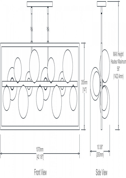 Dainolite Glasgow 13 Light Horizontal Pendant Square Frame Matte Black/Vintage Bronze Finish Champagne Glass Lamp