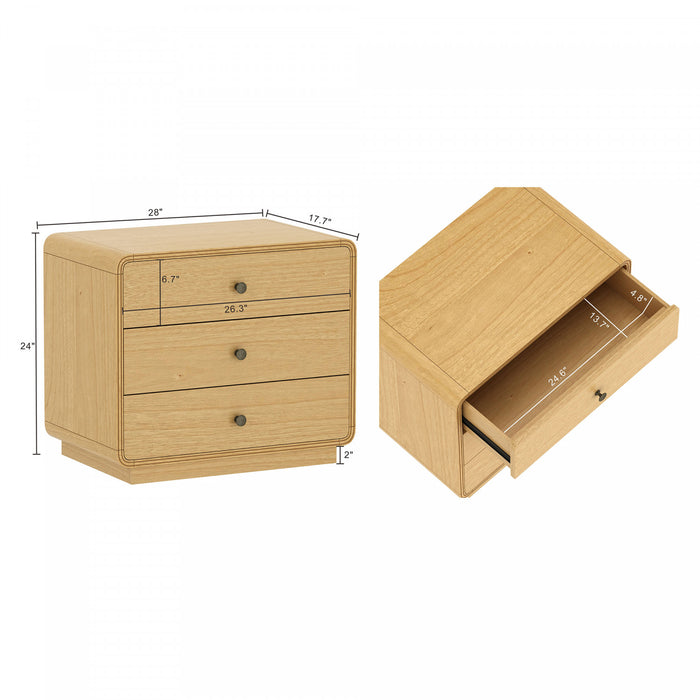 Liora Contemporary 28\" Nightstand in Natural (3-Drawer)