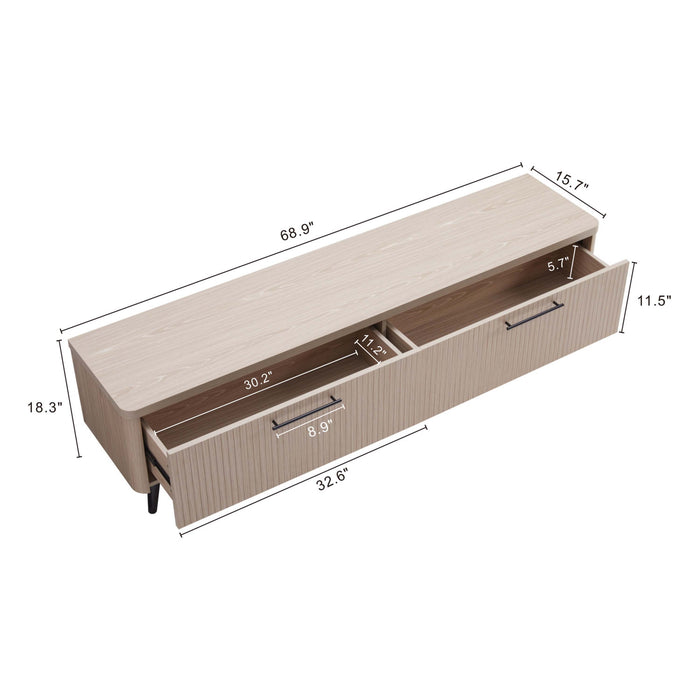 Jodie Mid-Century Modern 69\" Fluted TV Stand in Whitewashed Oak