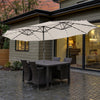 Costway 15FT Twin Patio Double-Sided Umbrella 48 Solar LED Lights Crank Outdoor Beige
