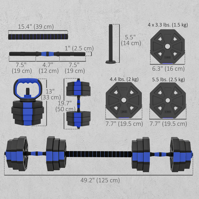Soozier 6-in-1 Adjustable Dumbbell Set, 55lbs Free Weights Set, Blue