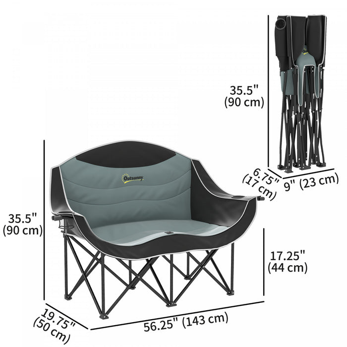 Outsunny Double Camping Chair, Padded Camp Chair w/ Cup Holders, Black