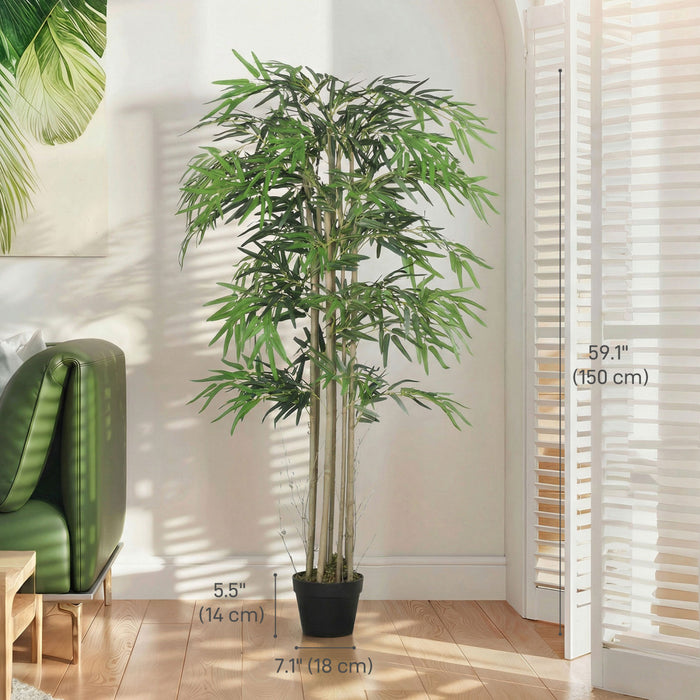 Outsunny 5FT Artificial Bamboo Tree Set of 2 in Pot with 1095 Leaves, Green