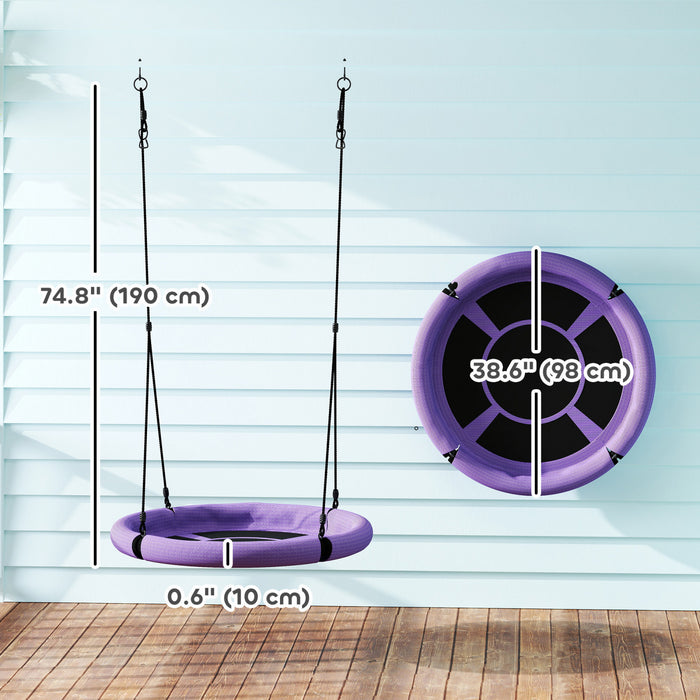 Qaba Saucer Swing Seat for Kids, 3FT Diameter Tree Swing Set with Height Adjustable Hanging Ropes, for Outdoor, Playground, Garden, Purple