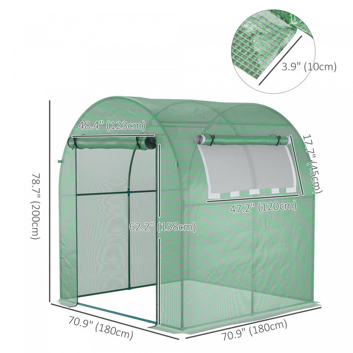 Outsunny 6' X 6' X 6.6' Walk-in Tunnel Greenhouse, Small Green House With Zippered Door And Roll-up Window, Portable Plant Hot House With Pe Cover And Steel Frame, Green