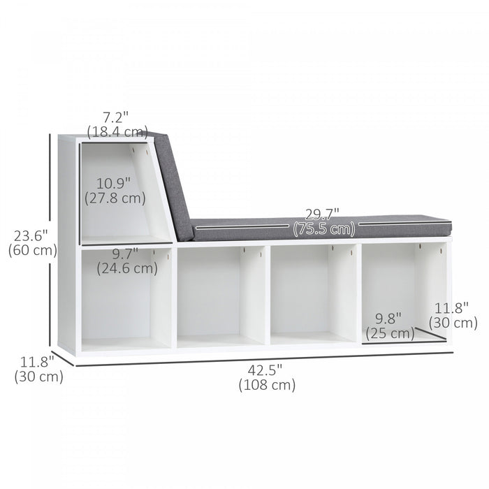 HOMCOM 5-Cubby Bookcase with Cushioned Reading Nook, Grey