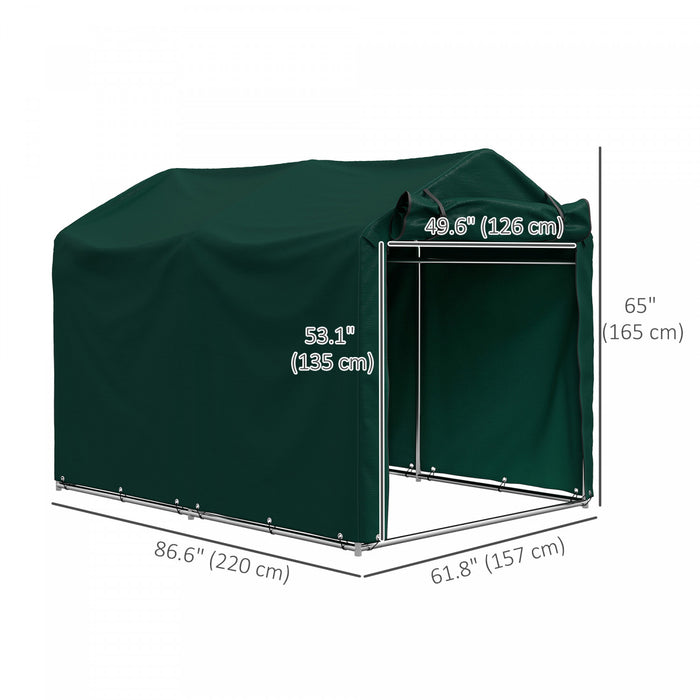 Outsunny Outdoor Shelter, Motorcycle Tent W/roll-up Door, Dark Green