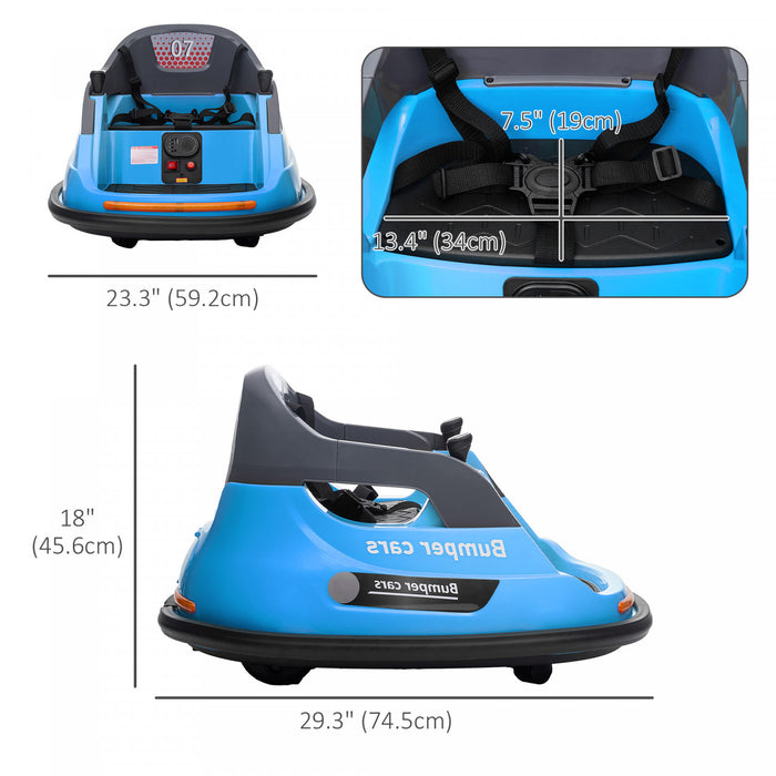 Aosom 12v Bumper Car Electric Powered Ride-On Car For Kids, 360° Rotation Kids Car With Remote Control, Safety Belt, Led Lights, And Music For Toddlers 1.5-5 Years Old, Blue