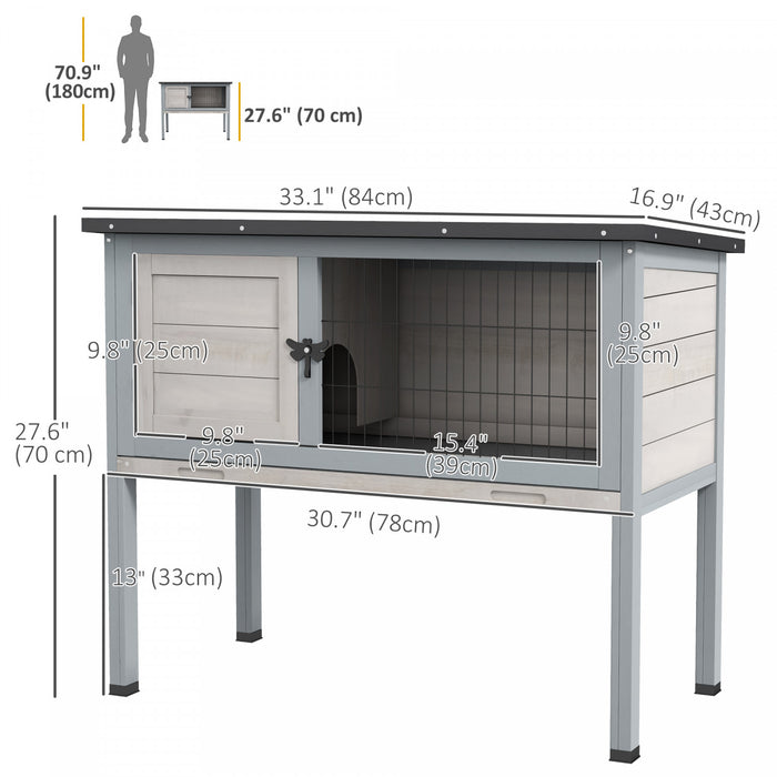 Pawhut Wooden Rabbit Hutch Bunny Small Animal House With Openable Asphalt Roof, Slide-out Tray, Indoor/outdoor, Light Grey