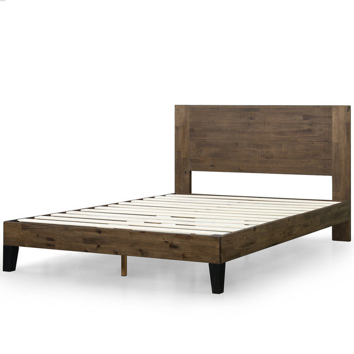 Tonja Wood Platform Bed with Headboard in Brown - Queen Size