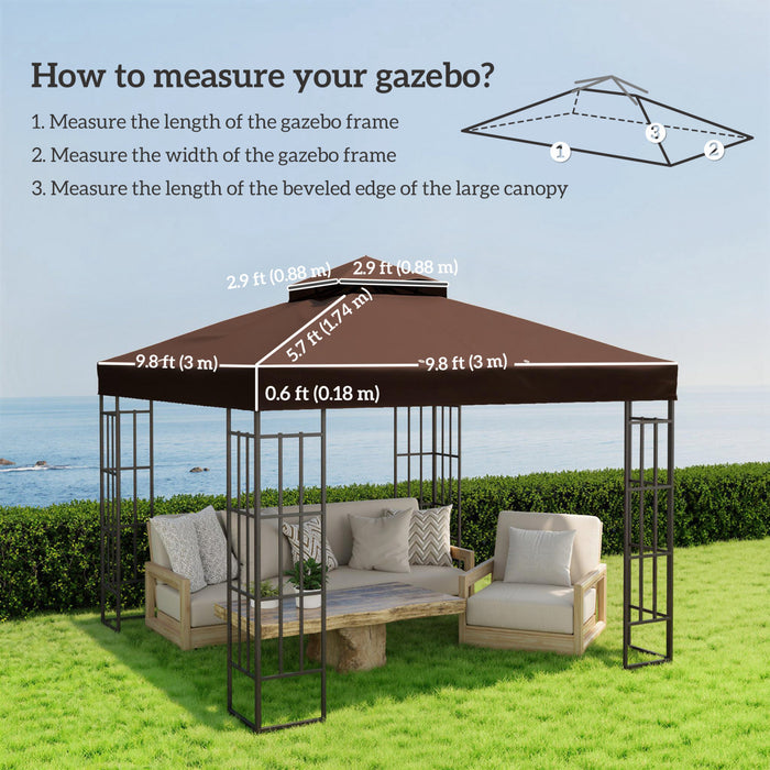 10' x 10' Double Tier Gazebo Replacement Canopy Cover, UPF30+, Coffee
