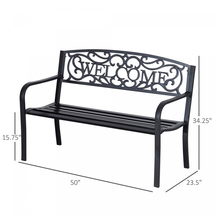 Outsunny 50\" 2-seater Garden Bench, Patio Decorative Chair, Black