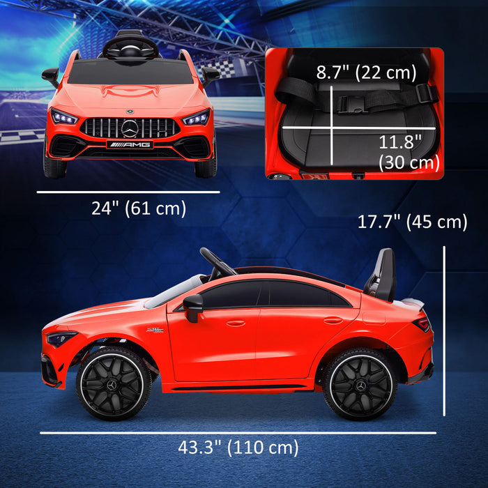 Qaba Mercedes-amg Cla 45 Licensed 12v Powered Ride-On Car, Battery Powered Kids Electric Car With Remote Control, Transport Wheels, Spring Suspension, Led Lights, Music Horn, Red