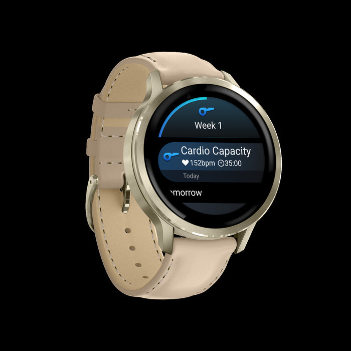 Garmin Venu 4 41mm Gold Leather Premium Smartwatch - Lifestyle Tracker, ECG App, Smart Wake Alarm, Evening Report, Triathlon Profiles, Wheelchair Mode