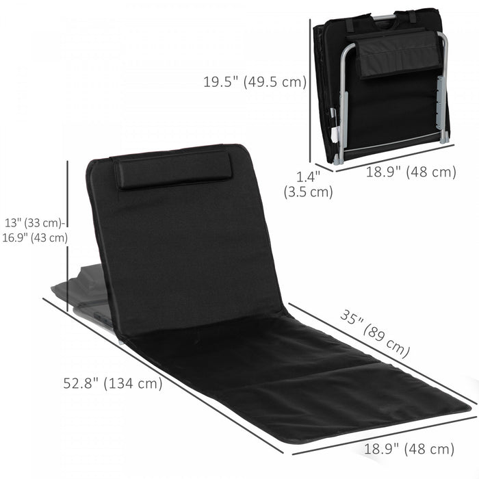 Outsunny 2 Pcs Folding Beach Lounge Chair W/ Pillow, Black