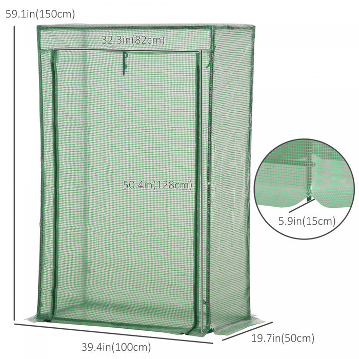 Outsunny 40\"l X 20\"w X 59\"h Walk-in Garden Greenhouse With Steel Frame Outdoor Hot House Tomato Plant Warm House W/ Roll Up Door, Pvc Cover, Green