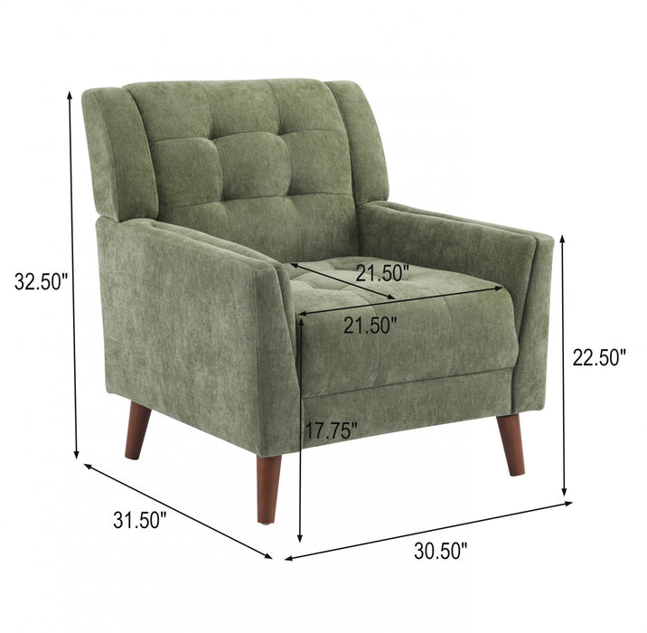 Midway Mid-Century Modern Armchair with Tufted Waffle Stitch, Green, Walnut