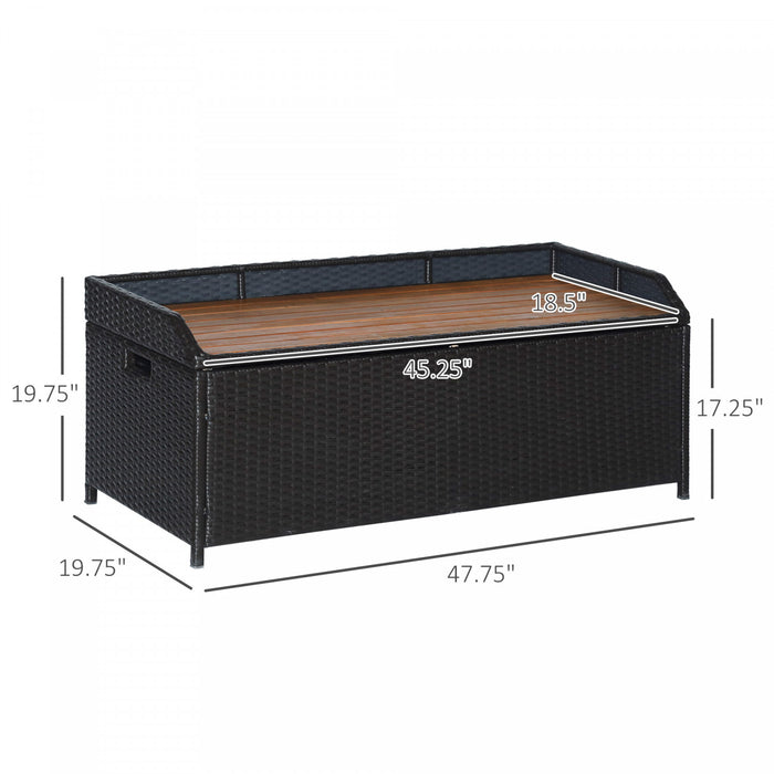 Outsunny Patio Wicker Storage Bench Box with Natural Wood Top Lid Coffee