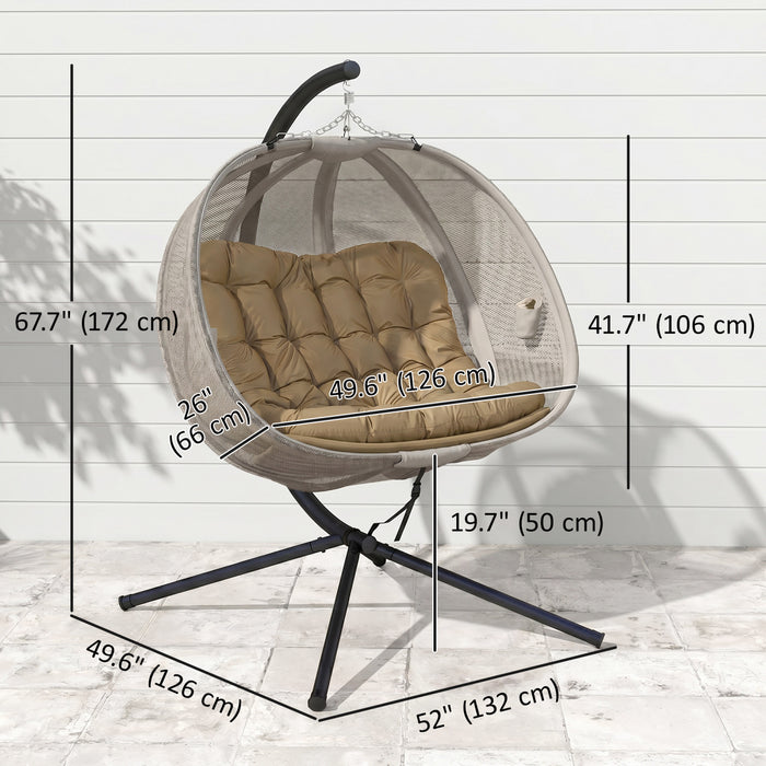 Outsunny Double Egg Chair with Stand, Hanging Swing Egg Chair, Khaki