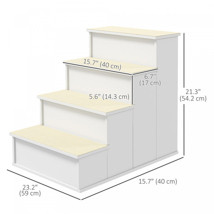 Pawhut Pet Stairs Dog Steps For High Bed, 4 Levels Dog Stairs For Car, Wooden Cat Ladder With Non-slip Carpet, 15.7\" L X 23.2\" W X 21.3\" H, White