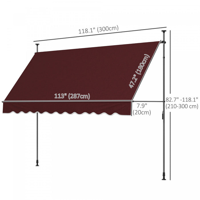 Outsunny 10' X 3' Retractable Awning, Freestanding & Non-screw, Wine Red