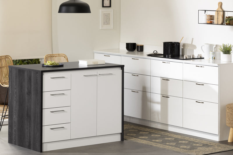 Myro Kitchen Island with Storage Gray Oak and White - South Shore Kitchen Storage