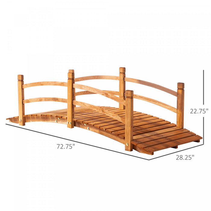 Outsunny 6ft Wooden Garden Bridge Classic Arc Footbridge With Guardrails For Stream Pond Walkway, Orange