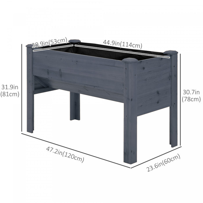 Outsunny Raised Garden Bed With Hooks, 660lb Capacity Wood Elevated Planter Box With Water Draining And Liner, Funnel Design For Vegetable, Herbs, Flower, 48\" X 24\" X 32\", Grey