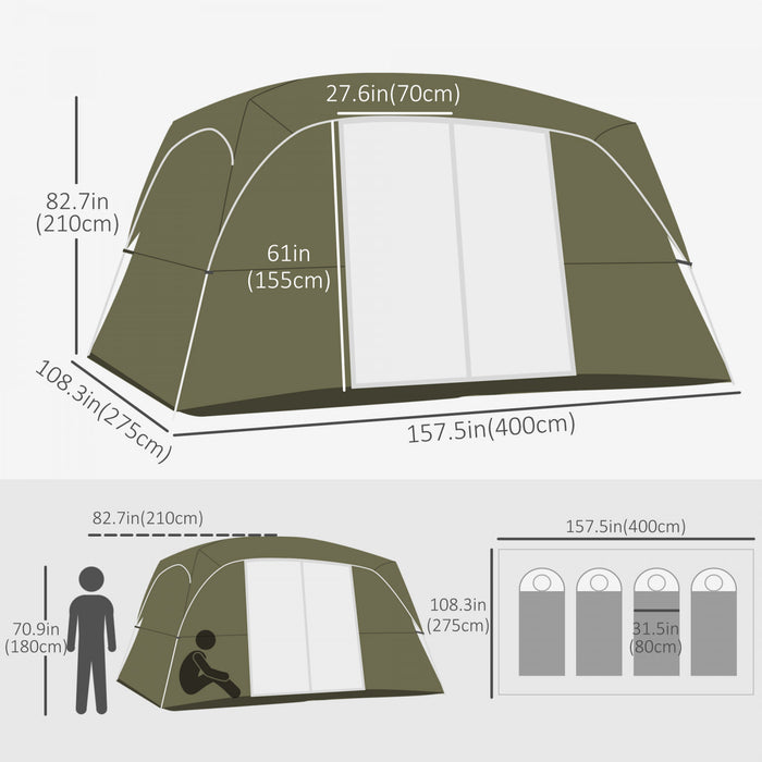 Outsunny Camping Tent Family Tent 4-8 Person With 2 Room And Mesh Windows