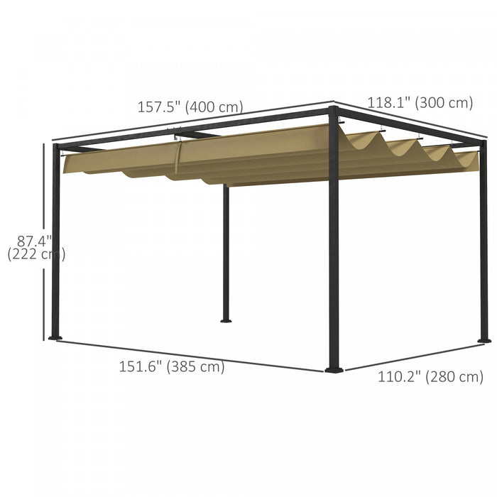 Outsunny 13' X 10' Patio Pergola With Retractable Canopy, Khaki
